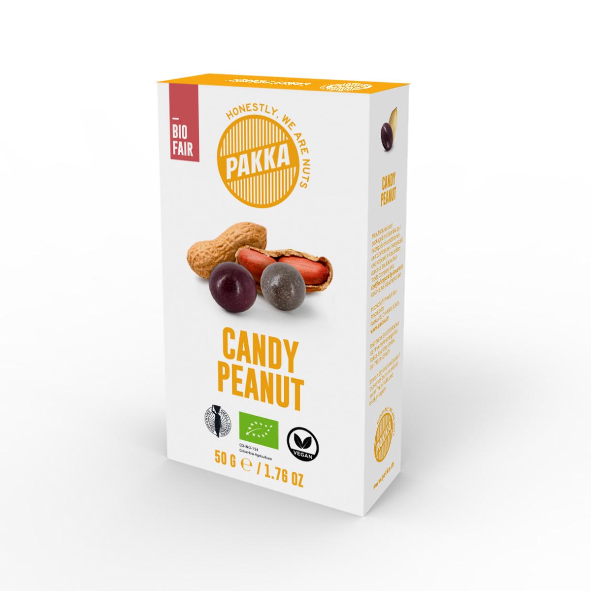 Schoko Erdnüsse im Zuckermantel, bio und fair, 50g Les arachides de Pakka sont les premières arachides avec un certificat bio en Colombie. Ils sont soigneusement sélectionnés et enrobées aves l'unique chocolat bio EQUIORI, élaboré à partir d'une sélection exclusive de cacao Colombien, puis terminées avec une délicate couche de sucre coloré.