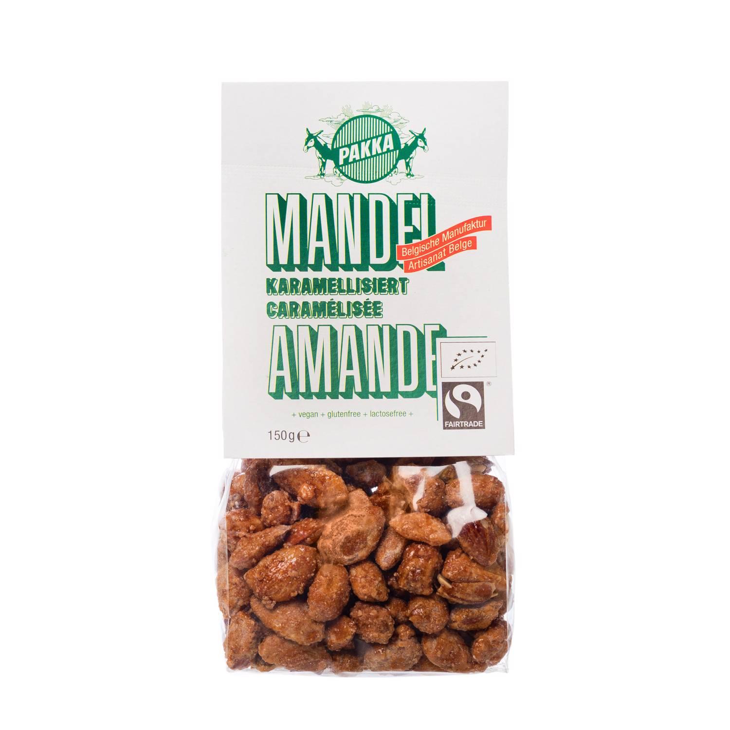 Mandeln, karamellisiert, bio & fair, 150g Cultivées et séchées sous le soleil du Pakistan, nos amandes sont issues de l'agriculture biologique. Elles sont grillées et enrobées de caramel bio en Belgique, dans une entreprise familiale qui crée des douceurs avec passion depuis trois générations. Croustillantes, elles rappellent aux sens une douce ambiance de fête foraine.En savoir plus sur la coopérative Mountain Fruits Farmers Association au Pakistan.+ biologiques & équitables+ sans gluten+ sans lactose+ vegan