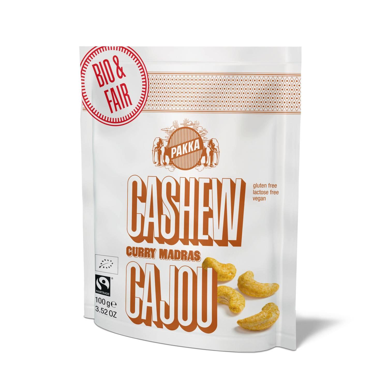 Cashew geröstet mit Curry Madras, bio & fair, 100g, DP Les noix de cajou sont cultivées en Afrique de l'Ouest. Elles sont appréciées pour leur goût très fin et doux ainsi que pour les précieuses substances nutritives qu'elles fournissent au corps comme à l?esprit. Un excellent mélange de Curry de Madras se compose de 30 épices au moins qui se répondent et s'assemblent parfaitement. Grâce à elles, nos noix de cajou se teintent d'une saveur exotique.+ cajou bio & équitables+ sans gluten+ sans lactose+ vegan