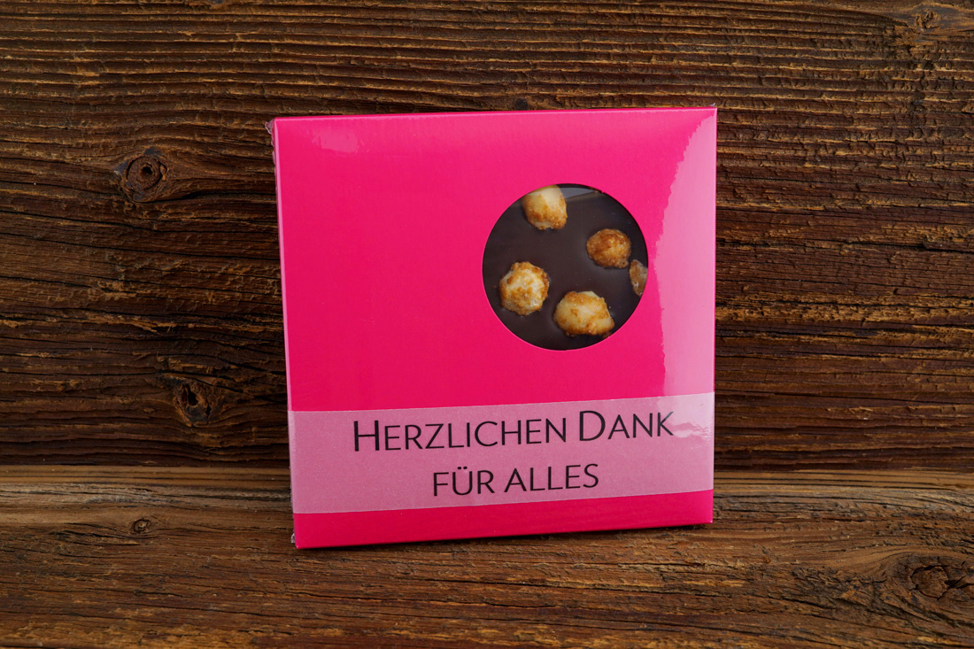 Macadamia-Schoggi Crand Crue 65% (Art:  1580) Schokolade mit Macadamianüsse